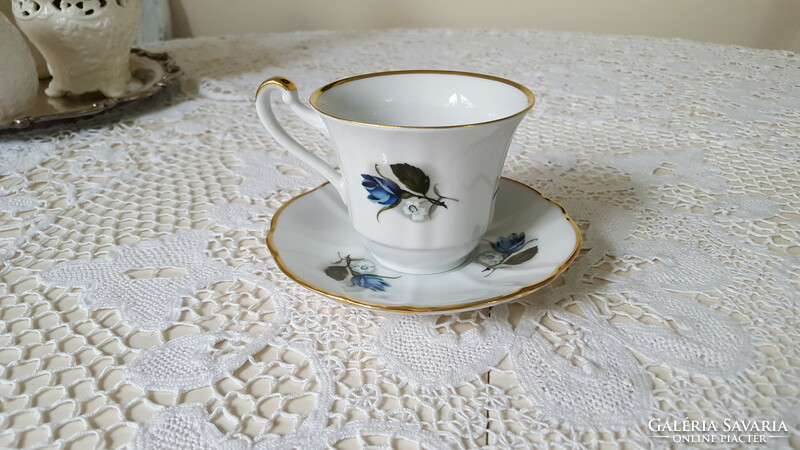 Gyönyörű kékrózsás Winterling porcelán csésze+alj
