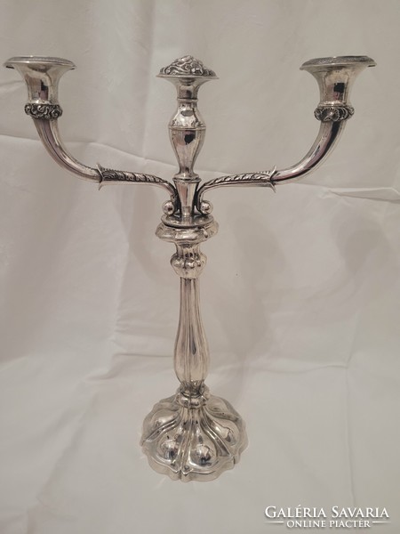 Silver, two-branched candelabra pair, marked, Vienna 1854.