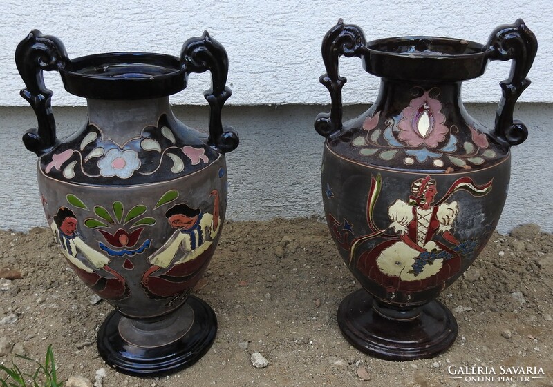 Beautiful huge amphora vases with folk scenes