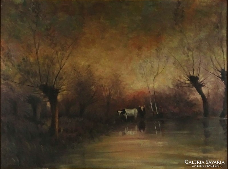 1M487 XX. századi festő : Tehenek az ártéri erdőben