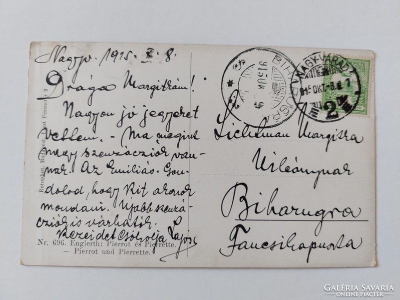 Old postcard 1915 art postcard pierrot and pierrette