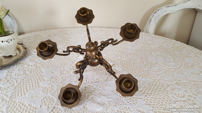 Rare Flemish-style, five-branched copper table candle holder