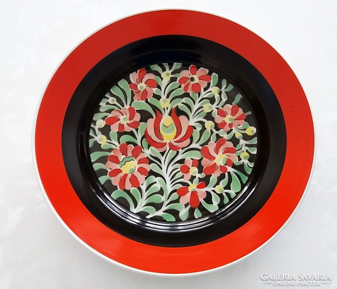 Régi Hollóházi retro porcelán falidísz 24 cm es tányér dísztányér virágos fali tányér