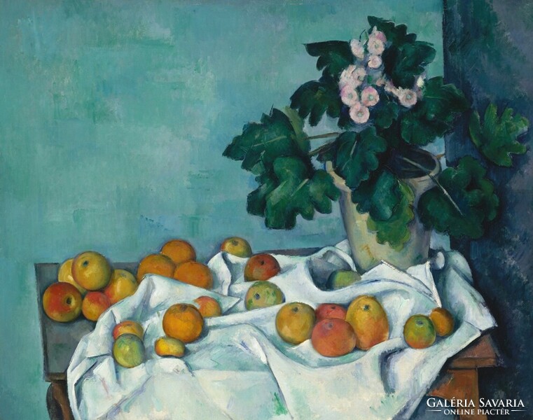 Cézanne - Csendélet almákkal és kankalinnal - vakrámás vászon reprint
