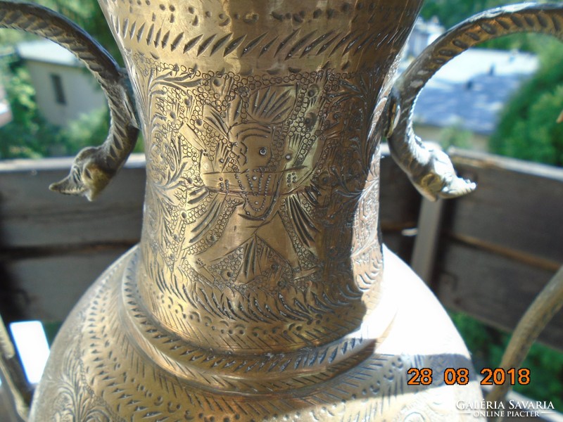 16-18 sz.Mogul Birodalmi VISHNU réz bronz padlóváza kígyó fogókkal 52 cm