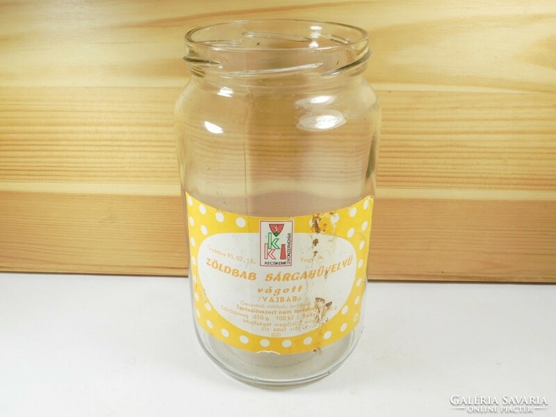 Canning jar with retro paper label - green beans with yellow pods Kecskemét cannery - from 1993