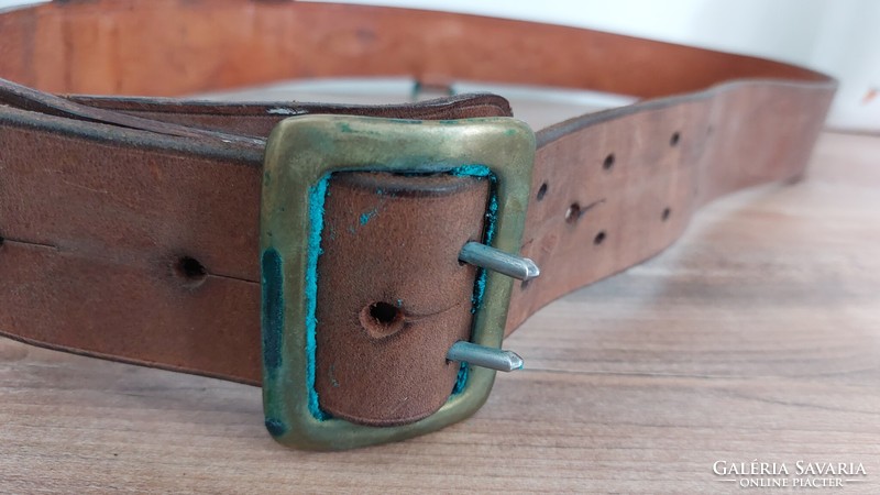Old military patina copper buckle and hook cowhide belt, waist belt - military, clothing
