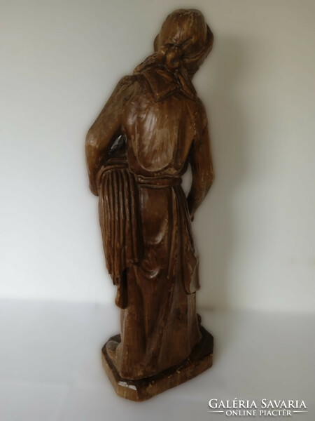 58 Cm high, hand-carved, wooden, Spanish, harvester woman statue, No. xx. First half