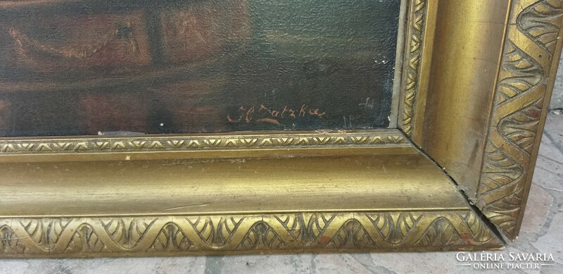 Antique gilded wooden frame 134 cm x 67 cm + print