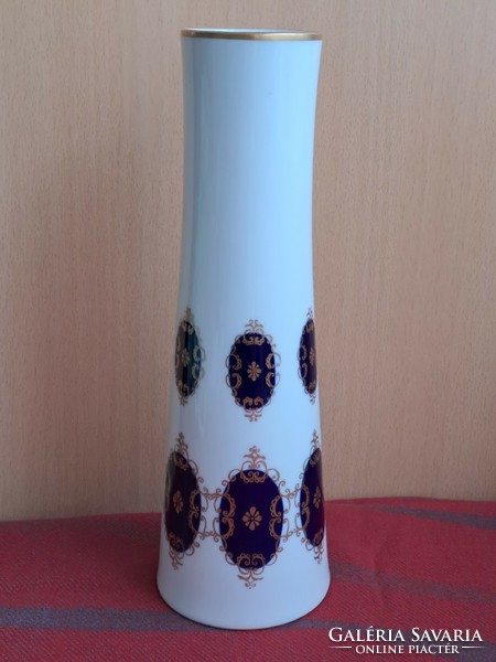 Német, Echt KOBALT kézzel festett hibátlan váza, 27 cm.