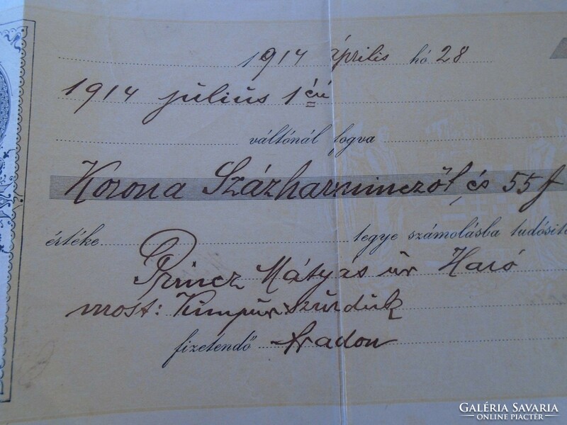 Za424.1 Old bill of exchange sixty-filer stamp 1913 - Prince Matthias Arad 1914 k.135.55F