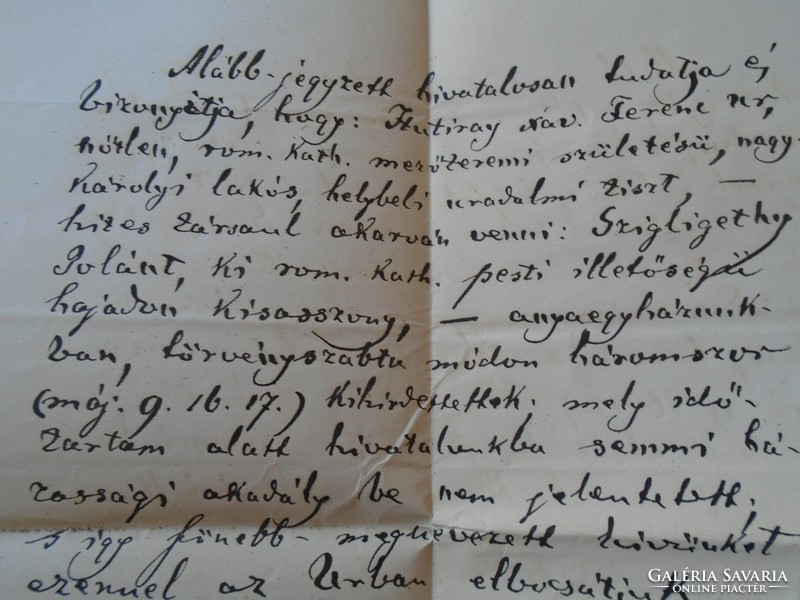 ZA426.6 Régi irat 1875  Hutiray Ferenc uradalmi tiszt (Nagykároly) -Szigligeti Jolán