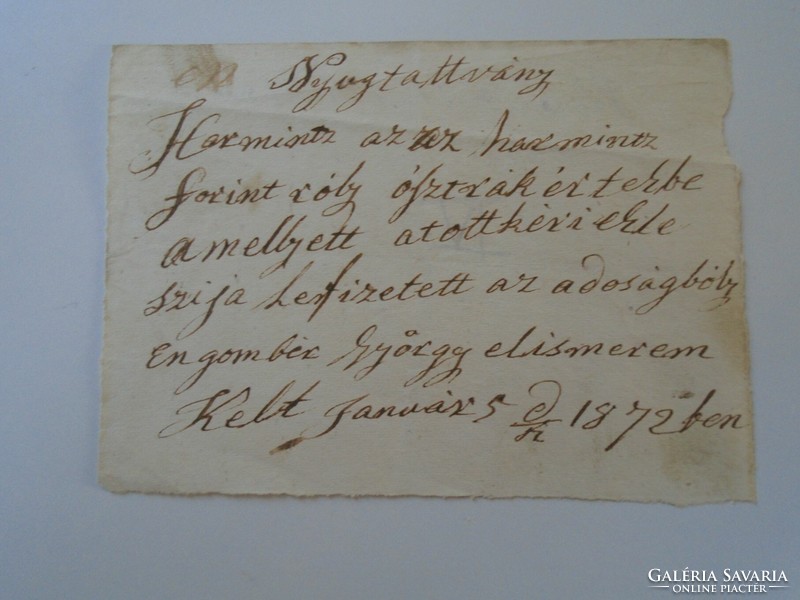 Za425.6 Old document Tótkér - 1872 receipt 30 frt - György Gombér