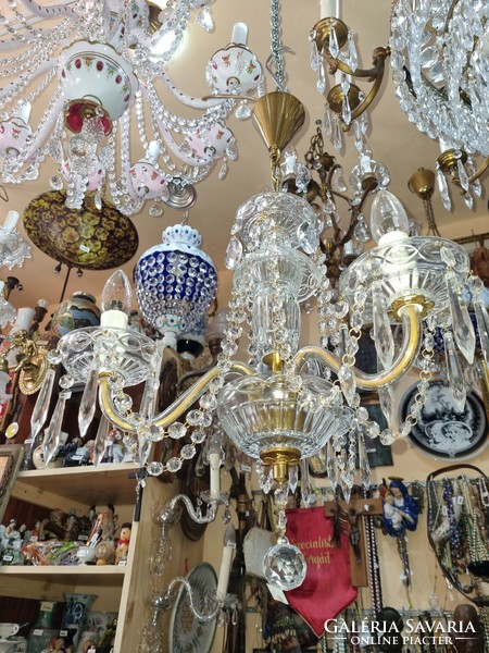 3-branch old restored Czechoslovak crystal chandelier