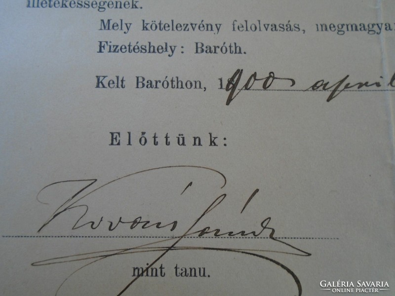 Za426.11 Old document - barót 1900 - János Kinczler - on loan - obligation - forest charity association