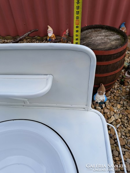 Metal cube basin holder set wash stand enamel basin hand wash village rustic polka dot bucket