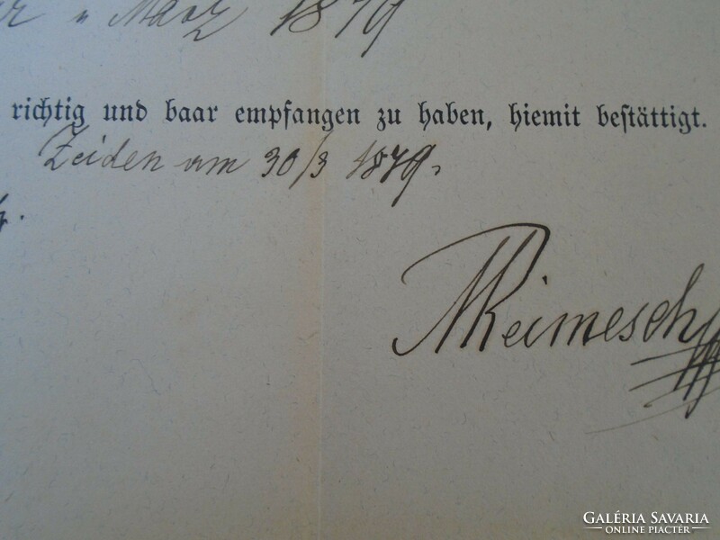 Za427.2 Old document - receipt - quittung - zeiden - black pile - 1879 - 77 frt 50 kr. Duty stamps