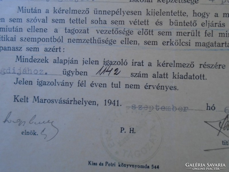 ZA432.1 Erdélyi Párt Maros -Torda vármegyei és marosvásárhelyi városi tagozatai - Blebea György 1941