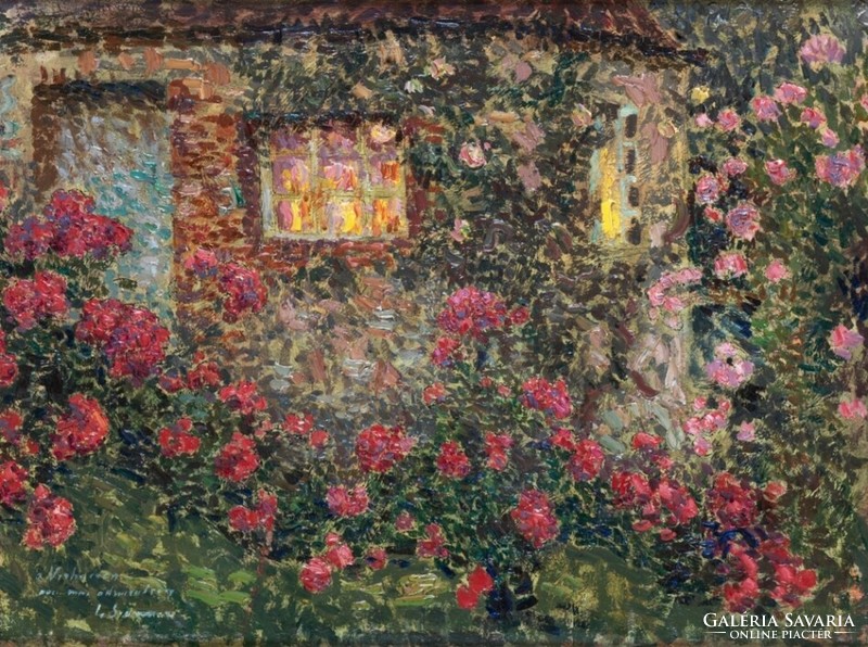 Henri Le Sidaner - Vidéki ház rózsákkal - vakrámás vászon reprint