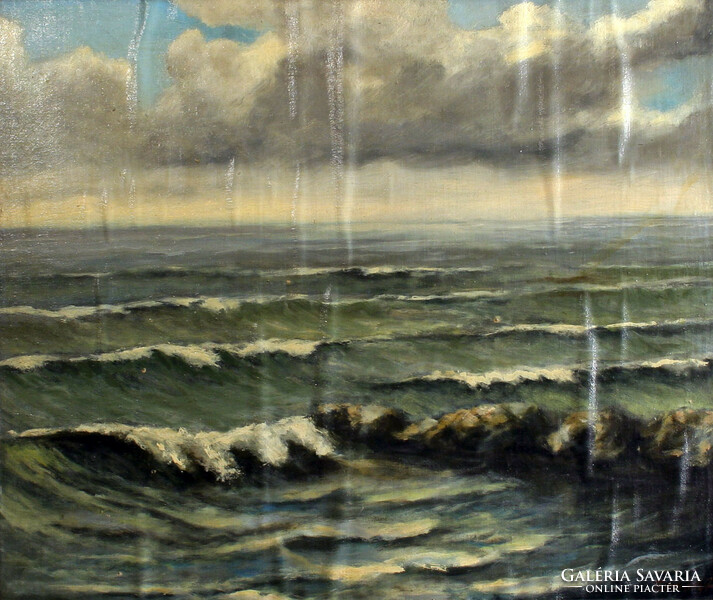 Endrődy a. Turbulent sea landscape 70x80cm -- rippling water waves storm 60x70 openwork blondel frame