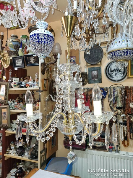 3-branch old restored Czechoslovak crystal chandelier