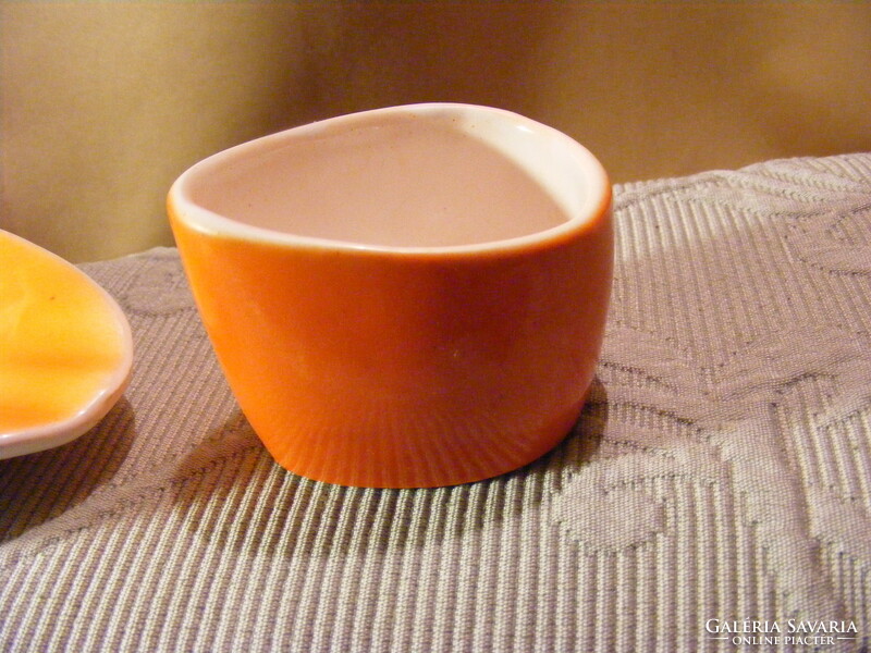 Retro orange ceramic ashtray and cigarette holder