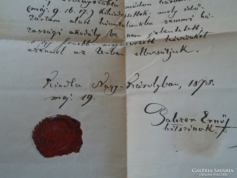 Za426.6 Old document 1875 Hutiray Ferenc manorial officer (Károly the Great) - Jolan of Szigliget