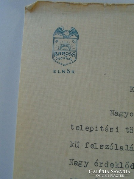 Za432.20 Baross association - autograph letter of thanks from president János ilovszky 1936