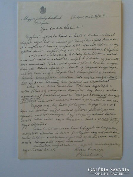 ZA432.15 Magyar Jelzálog hitelbank Budapest  - Bíró Endre kézzel írt levele 1908