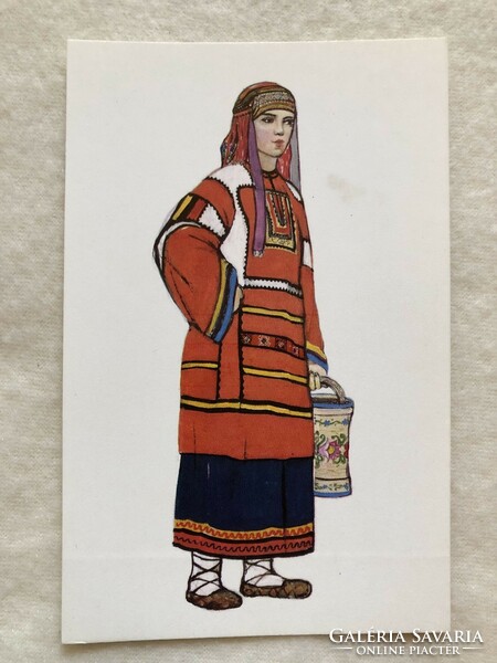 Old Russian women's folk costume postcard with drawings - Tambov province -3.