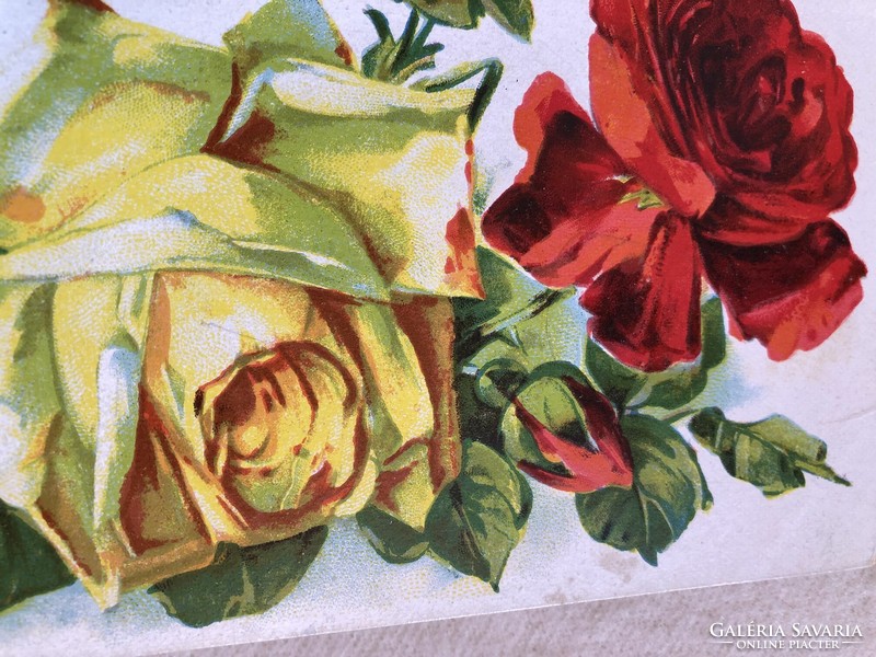 Antique rose floral litho postcard - 1924