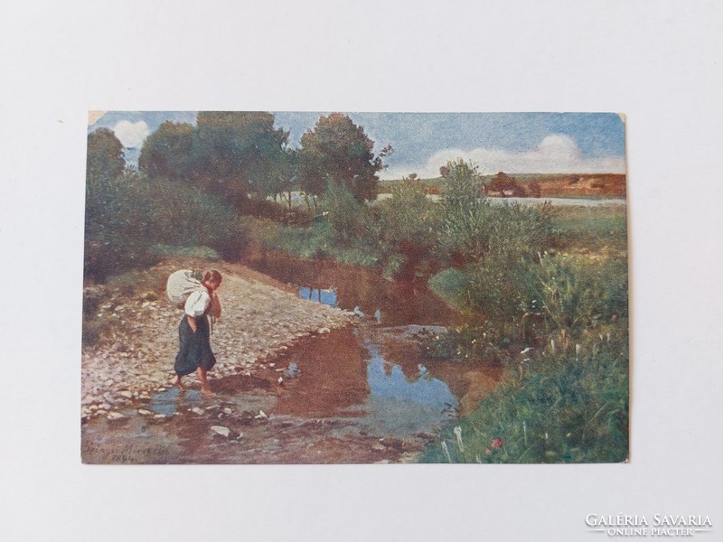 Old postcard Hungarian art postcard szinyei-merse: stream