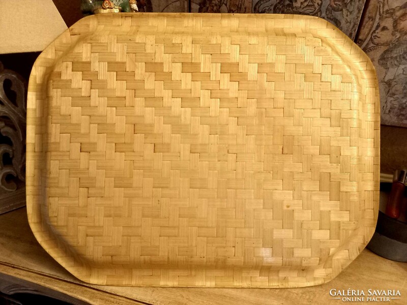 Huge antique bamboo tray made with a special technique, 52x40 cm