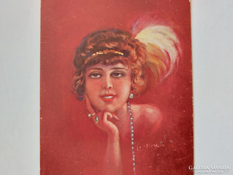 Régi képeslap 1914 művészeti levelezőlap hölgy