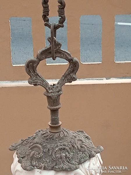 Art Nouveau copper-faience chandelier