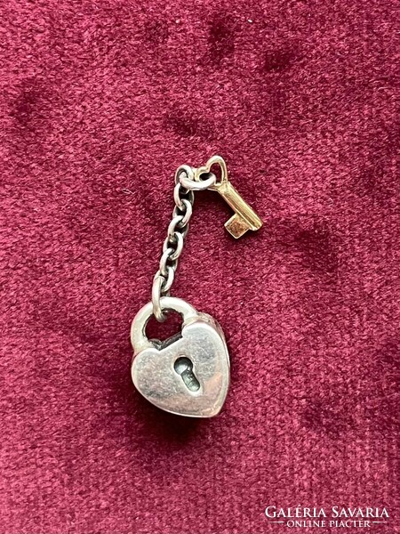 Rare pandora moments charm * ale s925 silver * heart lock with gold key