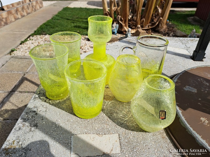 Retro lemon yellow vase glass jar cracked beautiful veil glass veil karcagi berek bath glass