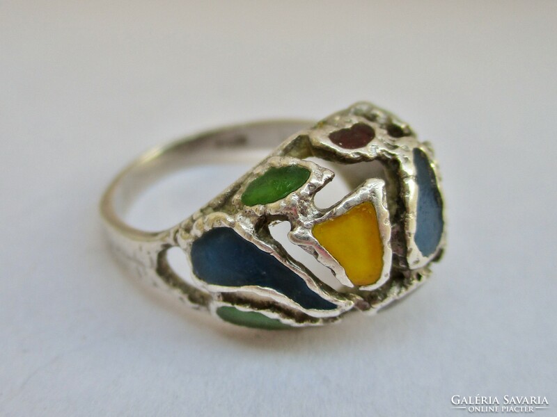 Beautiful old handcrafted enamel silver ring