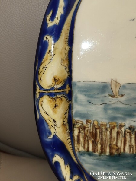 Zsolnay special significant decorative bowl with sailboats and sea monsters