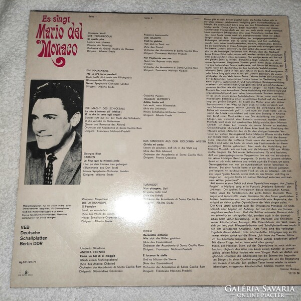 Mario del monaco vinyl record, lp
