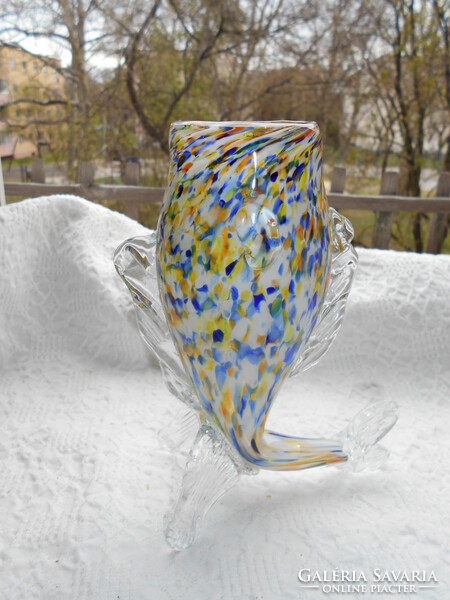 Váza  többszínű üvegből  -hal alakú