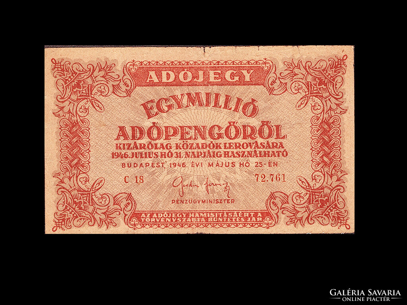 EGYMILLIÓ ADÓPENGŐ - 1946.05.25. - 5 számjegyű sorszám...közte pont!