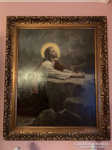 Geiger Richárd "Jézus imádkozik" 79x98cm, olajfestmény
