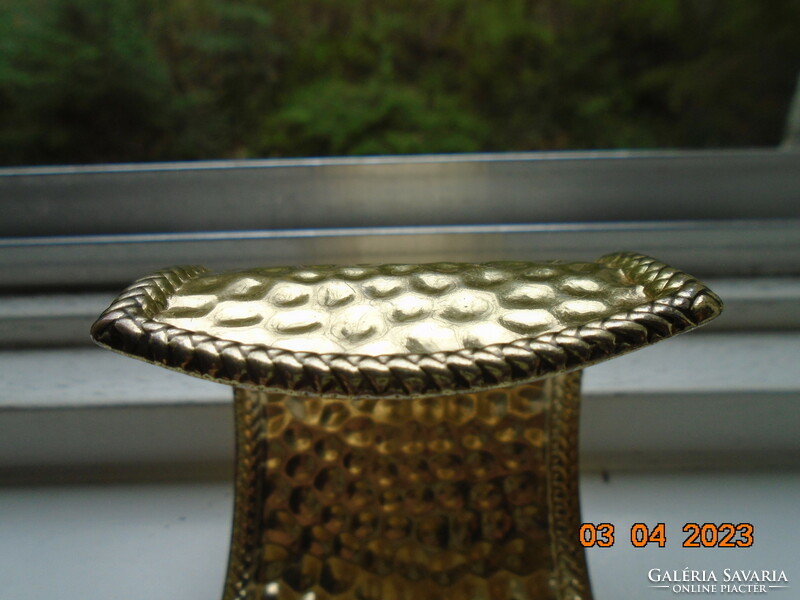 Spectacular hammered gold colored cuff bracelet with yellow faceted stone braided pattern rim