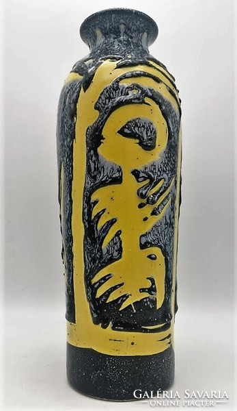 Large, 33.5 cm retro vase, yellow, Hungarian applied art ceramics