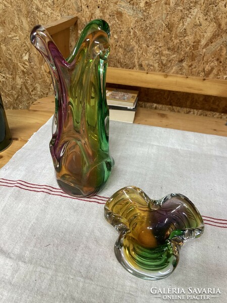 Czech glass vase and ashtray