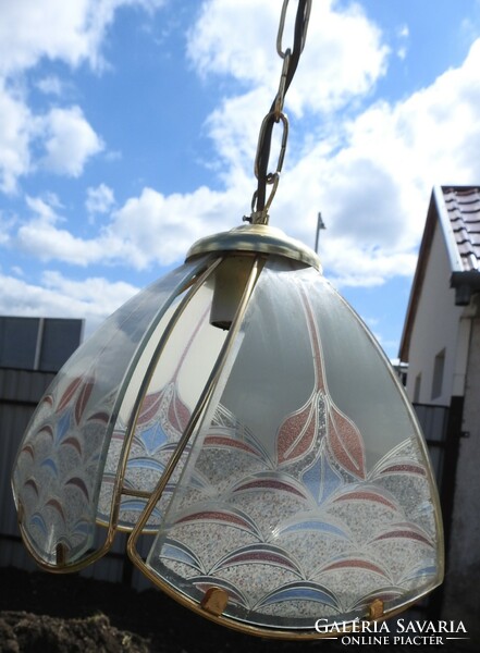 Vintage pendant lamp - with painted glass panels