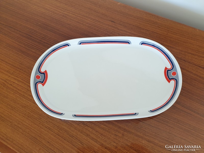 Retro nagy méretű 36 cm es Alföldi porcelán ovális tál piros menza mintás régi kínáló