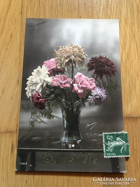 Old floral postcard - postal clean