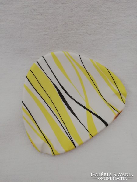 Modern yellow, black striped, retro plastic ashtray